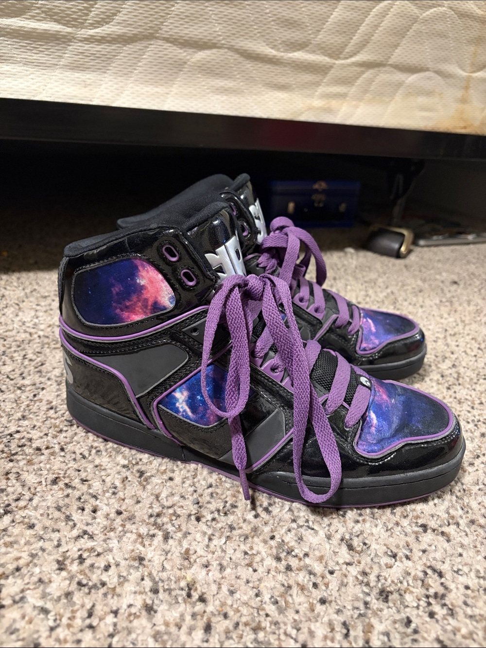 Osiris Women's Galaxy Print High-Top Sneakers in Black and Purple
